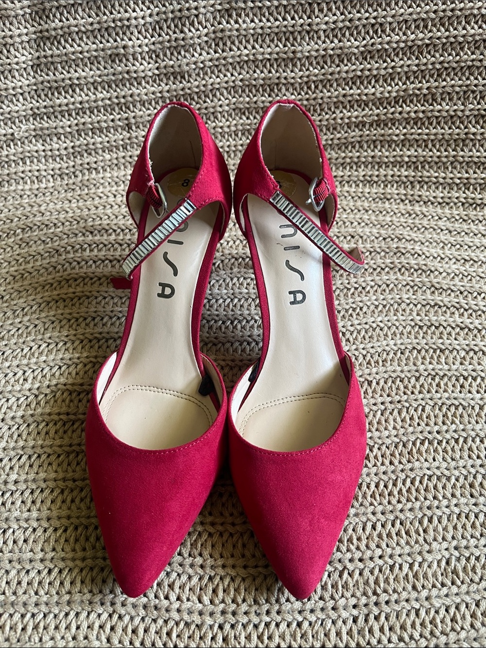 Unisa Red Pointed-Toe Ankle-Strap Heels